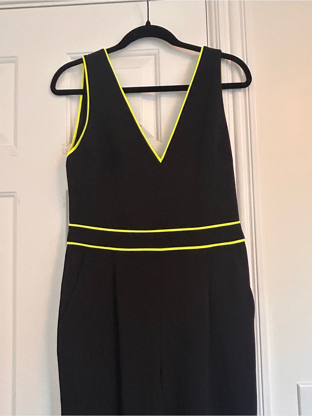 Alice + Olivia Black Sleeveless Jumpsuit with Neon Yellow Piping - Picture 2 of 5